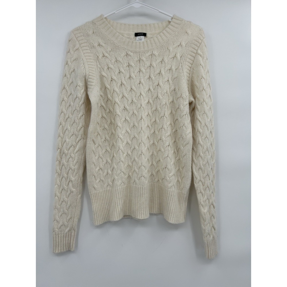 J. Crew Womens Honeycomb Cable Knit Sweater Med Ivory Angora Wool Quiet Luxury